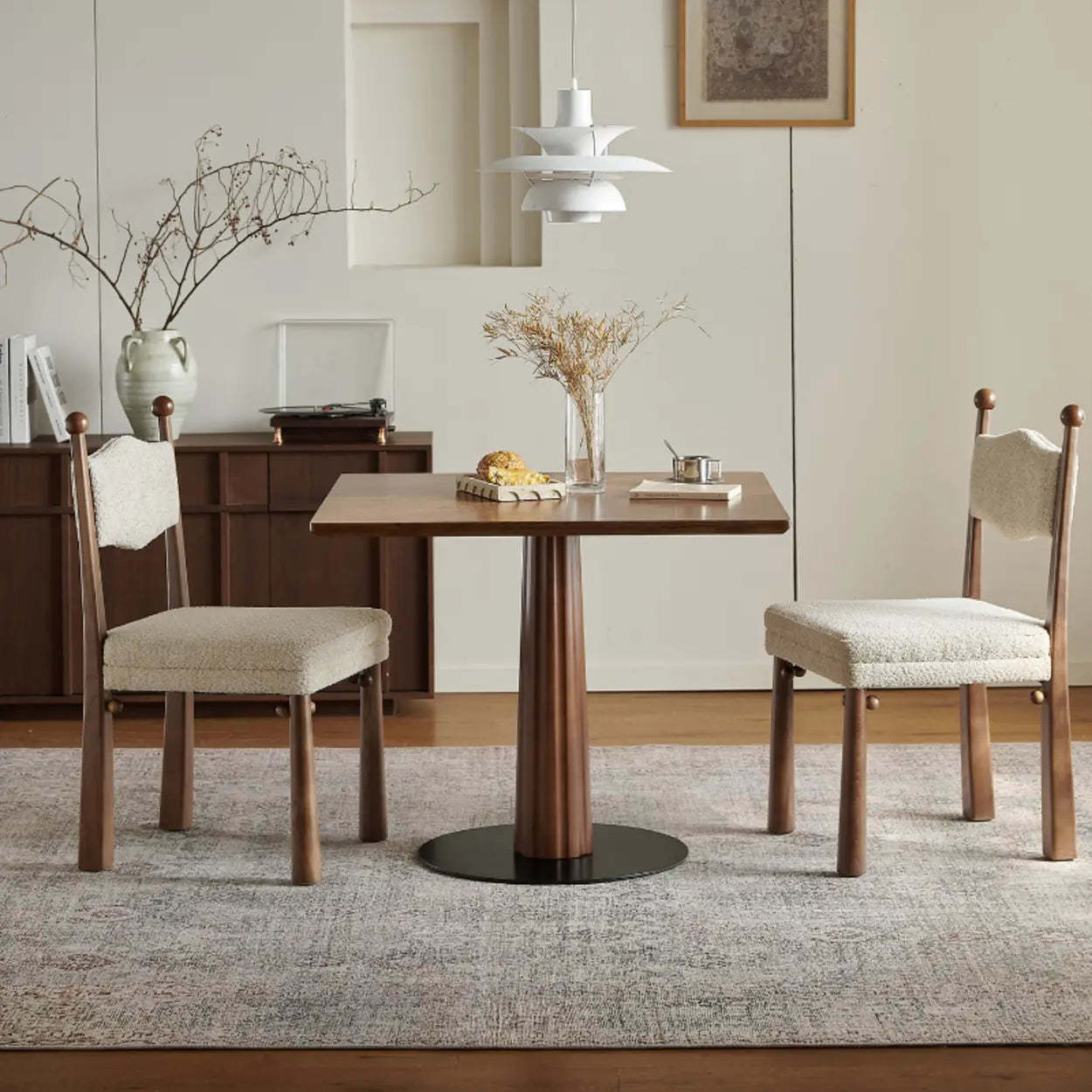 Mid-Century Wood Brown Square Dining Table — Table Only