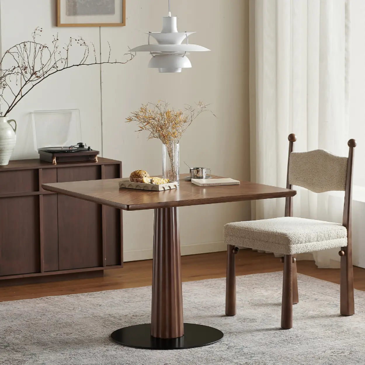 Mid-Century Wood Brown Square Dining Table — Table Only