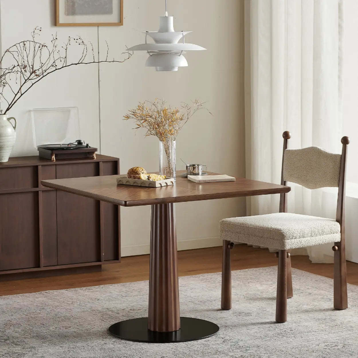 Mid-Century Wood Brown Square Dining Table — Table Only