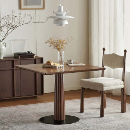 Mid-Century Wood Brown Square Dining Table — Table Only