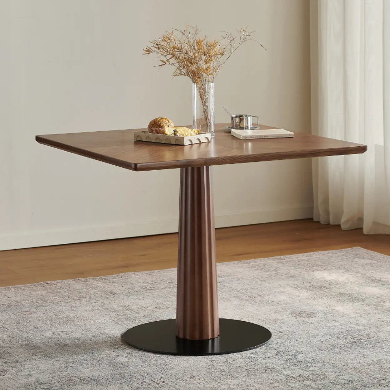Mid-Century Wood Brown Square Dining Table — Table Only