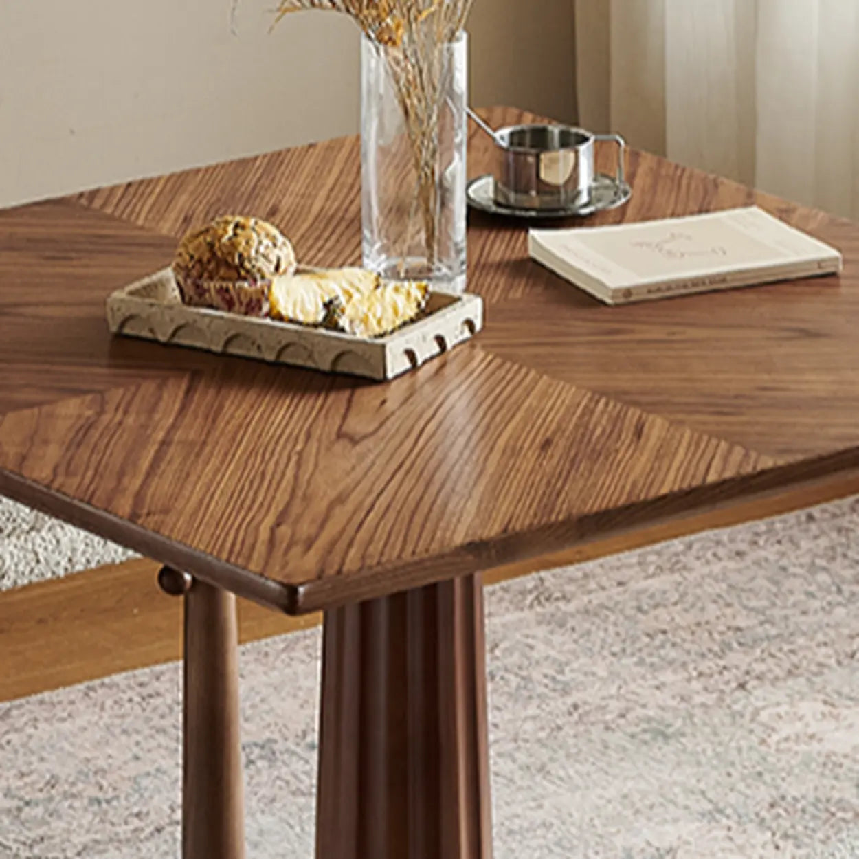 Mid-Century Wood Brown Square Dining Table — Table Only
