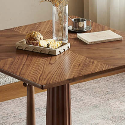 Mid-Century Wood Brown Square Dining Table — Table Only