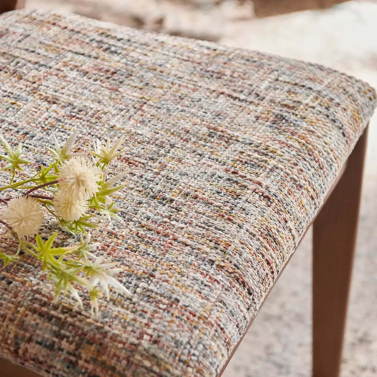 Mid-Century Wood Chenille Curved Back Dining Chair
