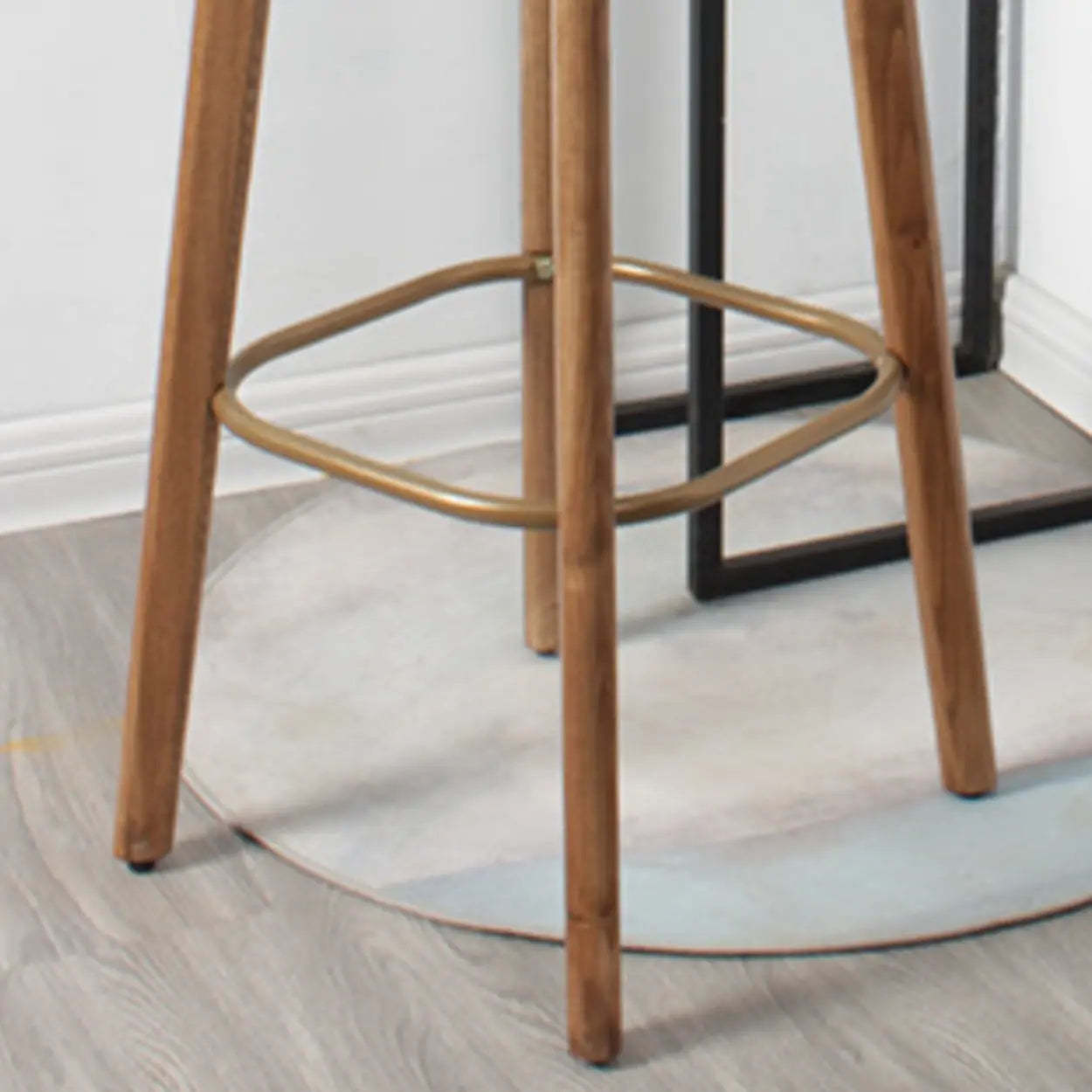 Mid-Century Wood Leather Tufted Bar Stool