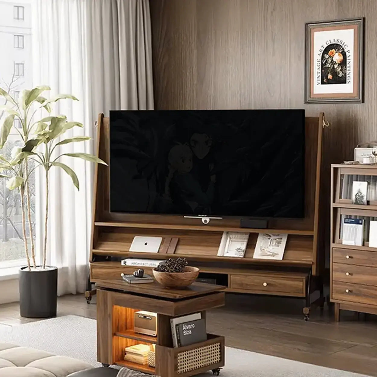 Mid-Century Wood Adjustable TV Mount Stand
