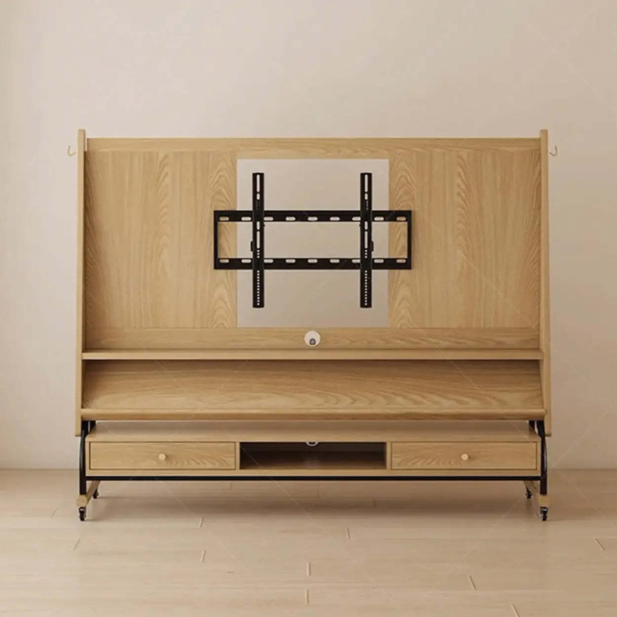 Mid-Century Wood Adjustable TV Mount Stand — Burlywood / Drawer / 60”-75”