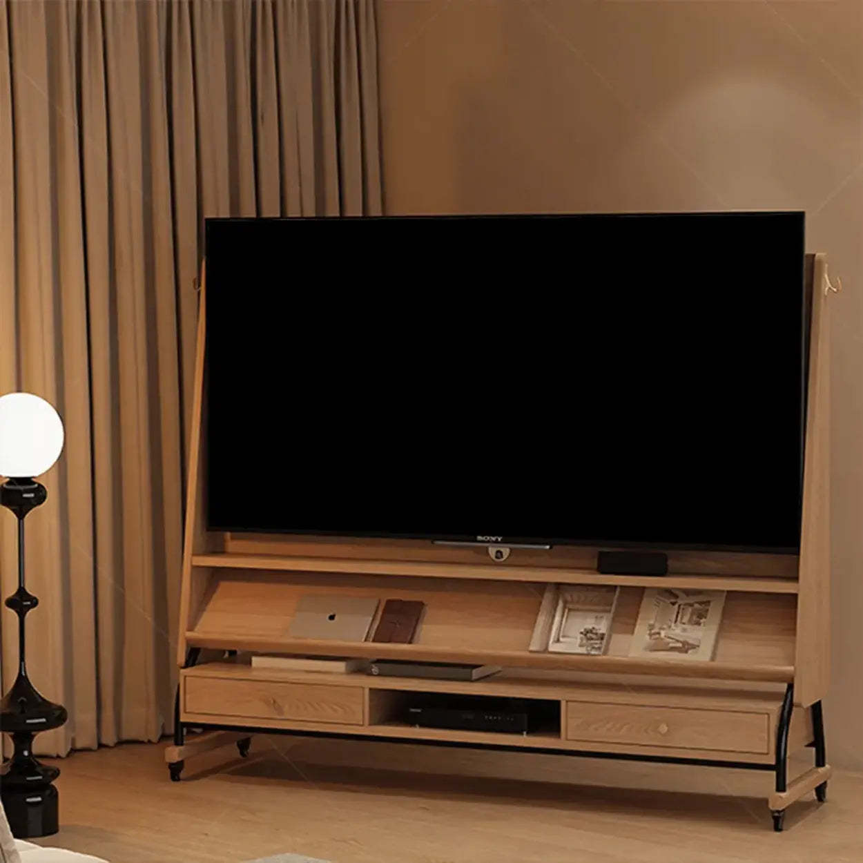 Mid-Century Wood Adjustable TV Mount Stand — Walnut color / No-drawers / 26”-50”