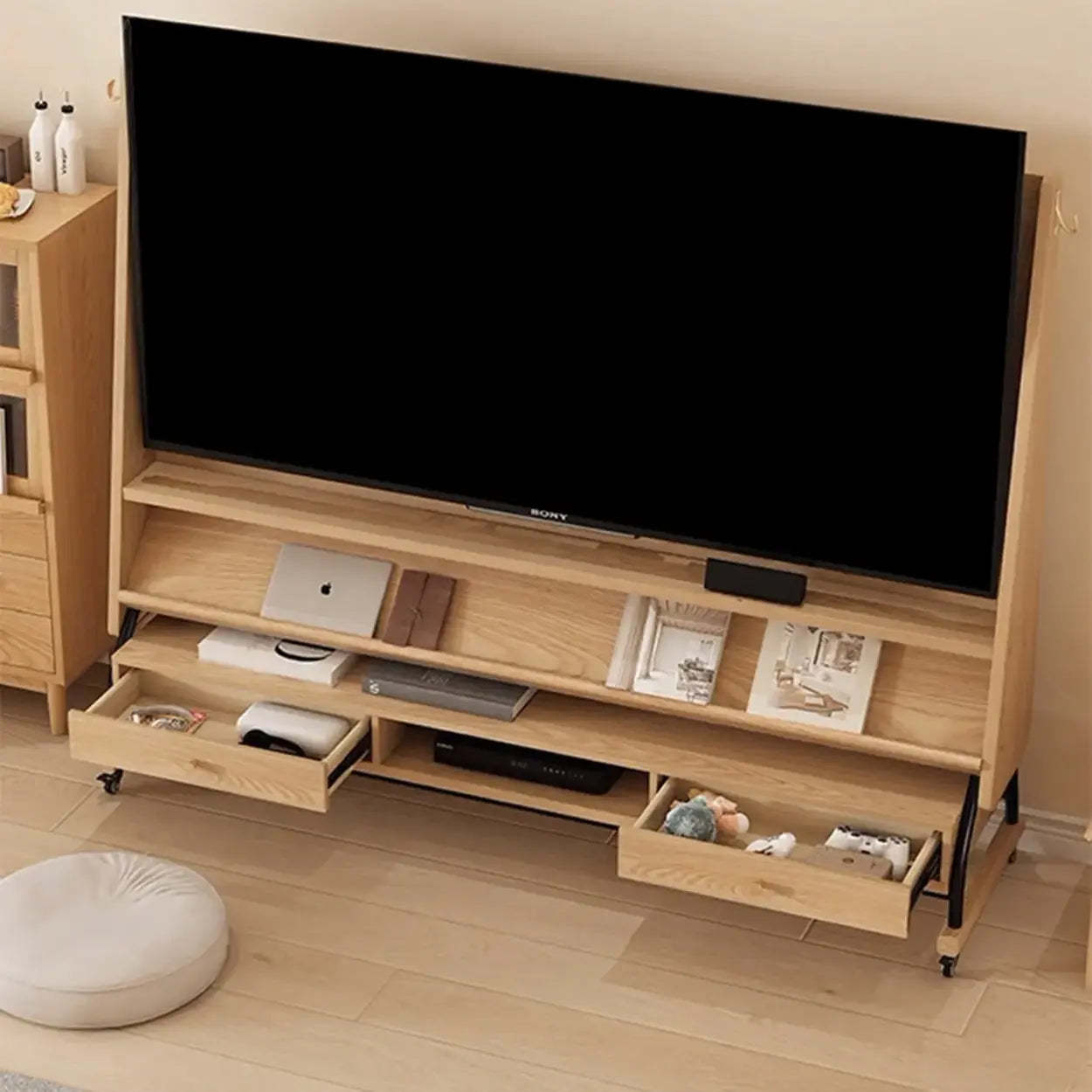 Mid-Century Wood Adjustable TV Mount Stand — Walnut color / No-drawers / 40”-65”