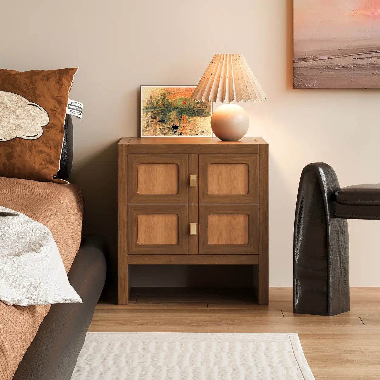 Mid-Century Wood Nightstand with Drawer - Brown