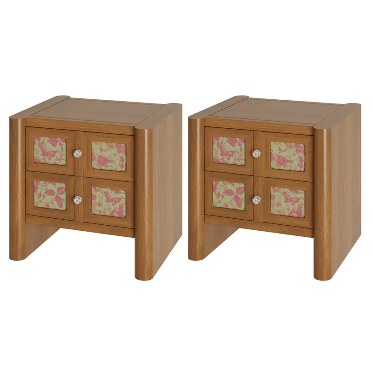Mid-Century Wood Nightstand with Drawer — Brown / 2 Piece Set