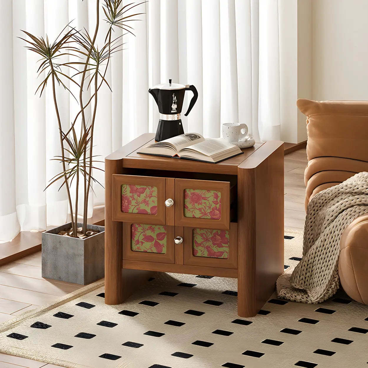 Mid-Century Wood Nightstand with Drawer