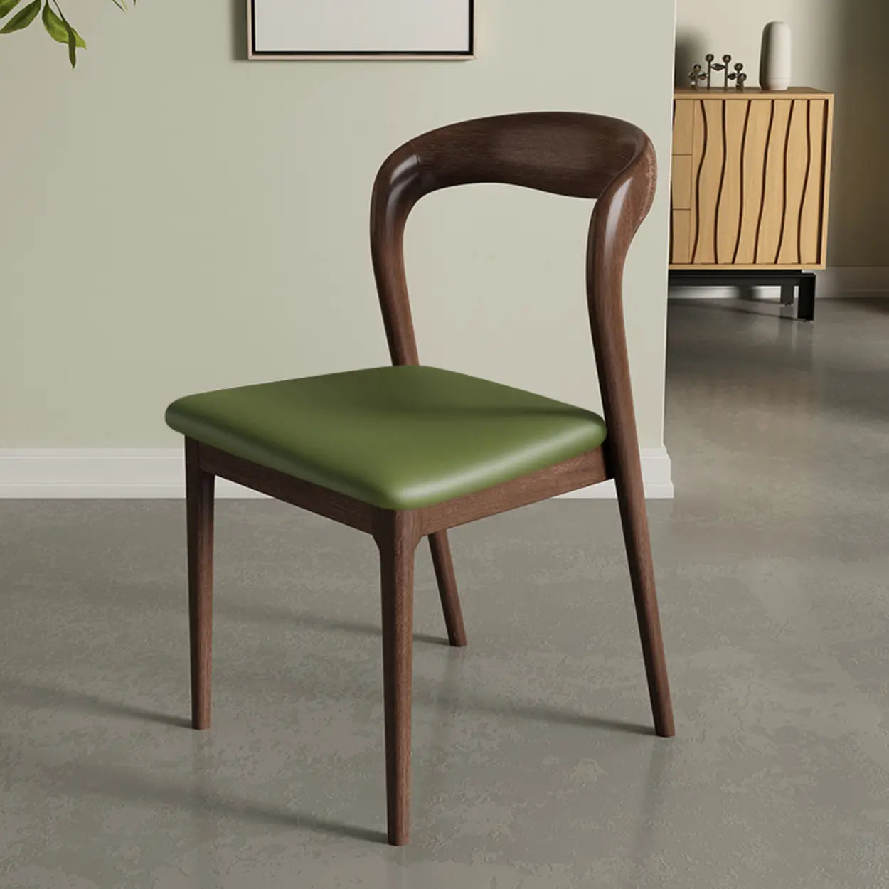 Mid-Century Wood Open-Back Upholstered Dining Chair