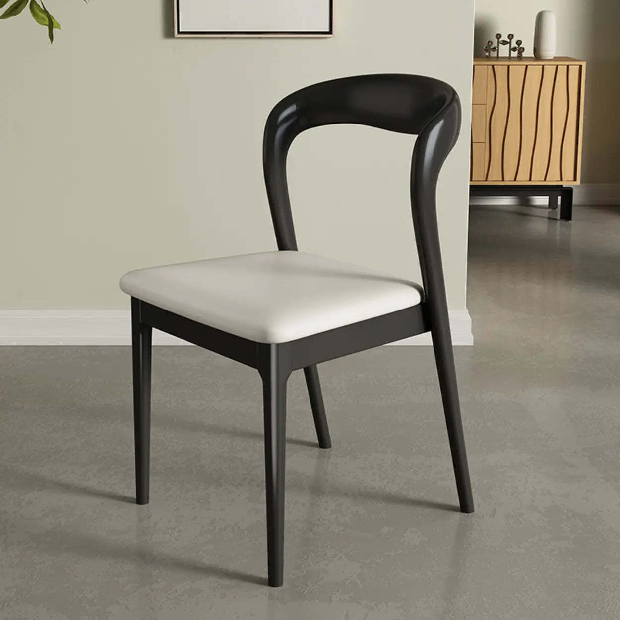Mid-Century Wood Open-Back Upholstered Dining Chair
