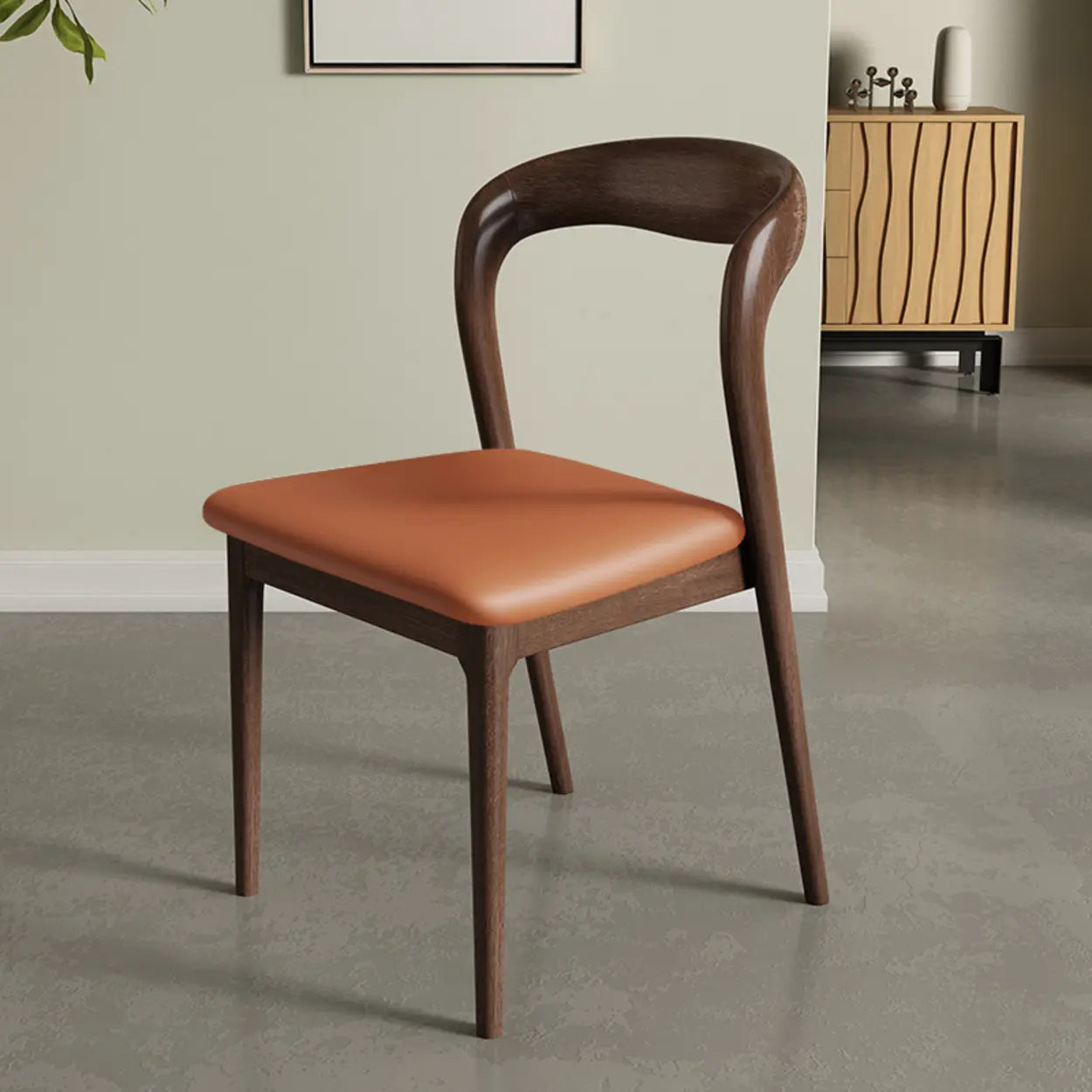 Mid-Century Wood Open-Back Upholstered Dining Chair