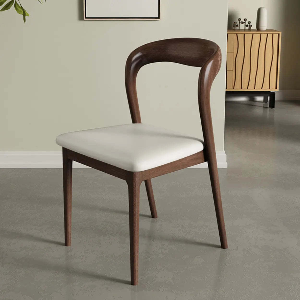 Mid-Century Wood Open-Back Upholstered Dining Chair