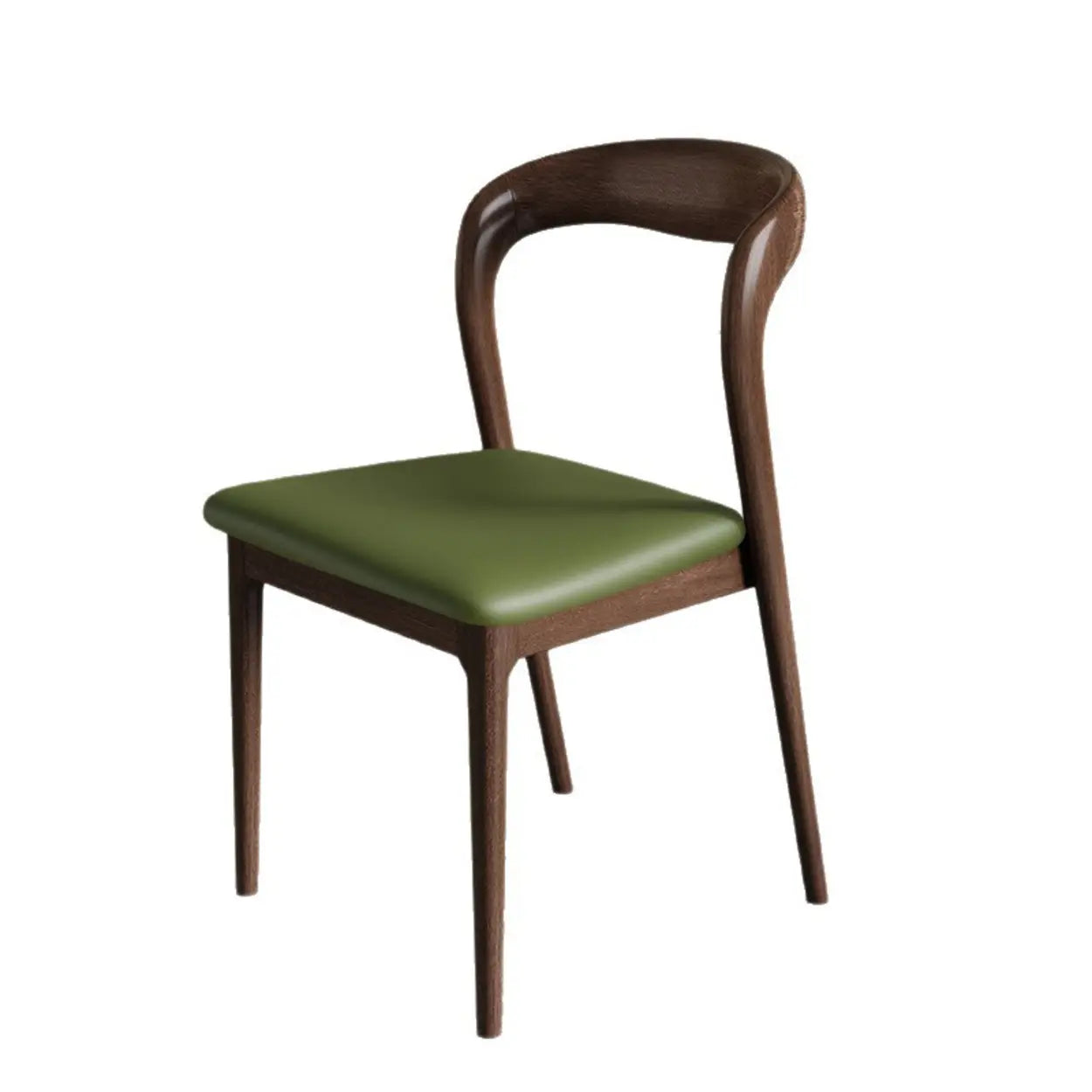 Mid-Century Wood Open-Back Upholstered Dining Chair — Green / Black