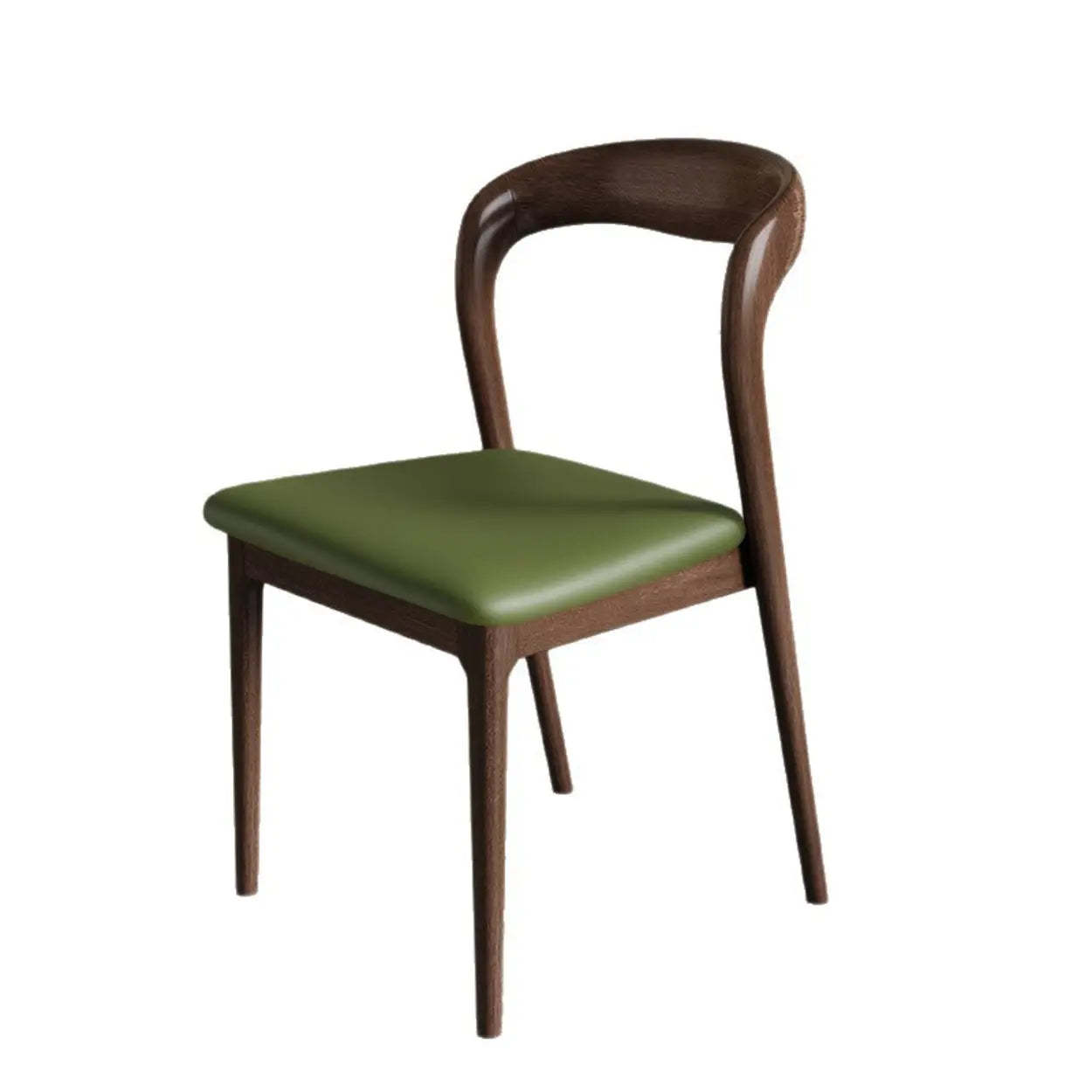 Mid-Century Wood Open-Back Upholstered Dining Chair — Green / Black