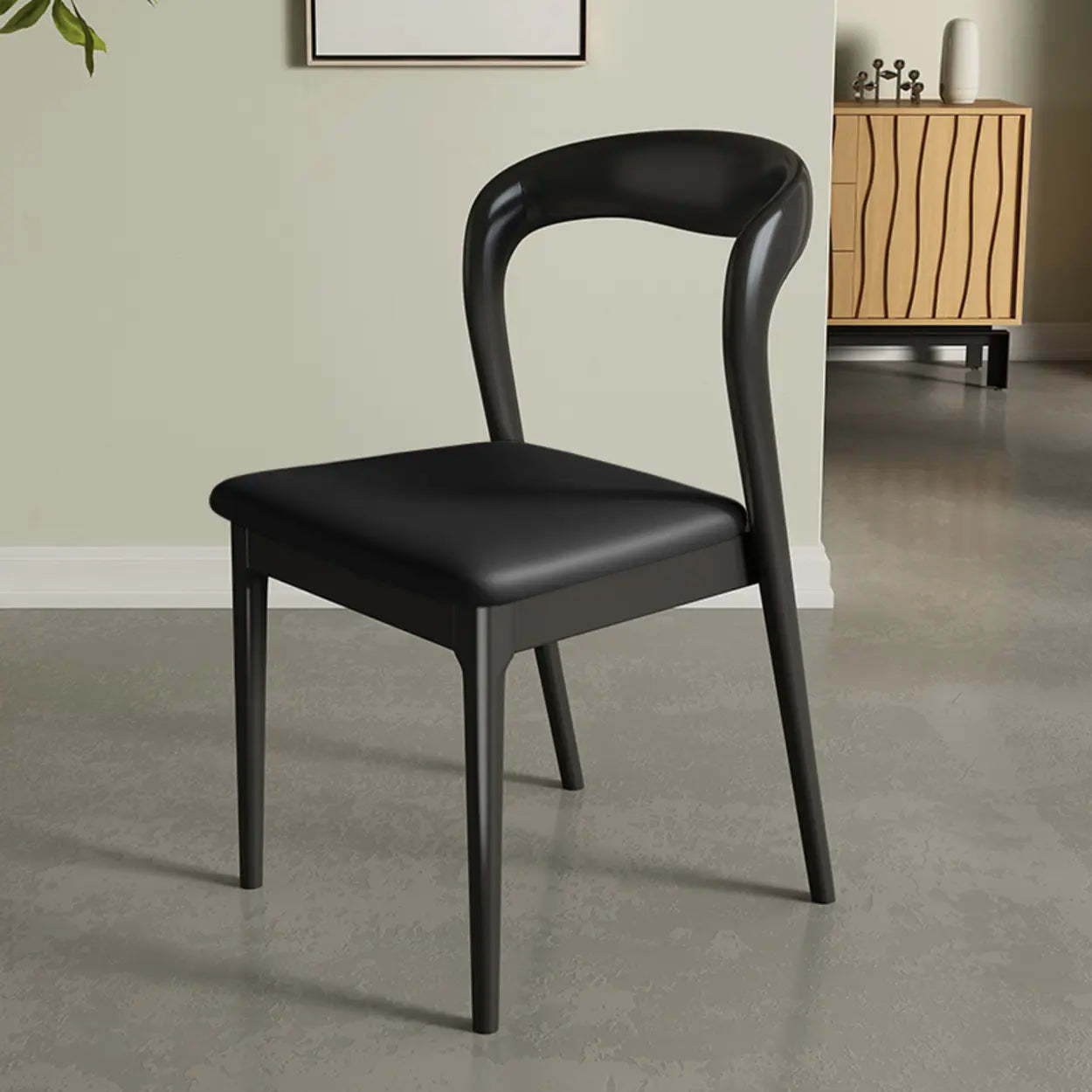 Mid-Century Wood Open-Back Upholstered Dining Chair — off-white / Black