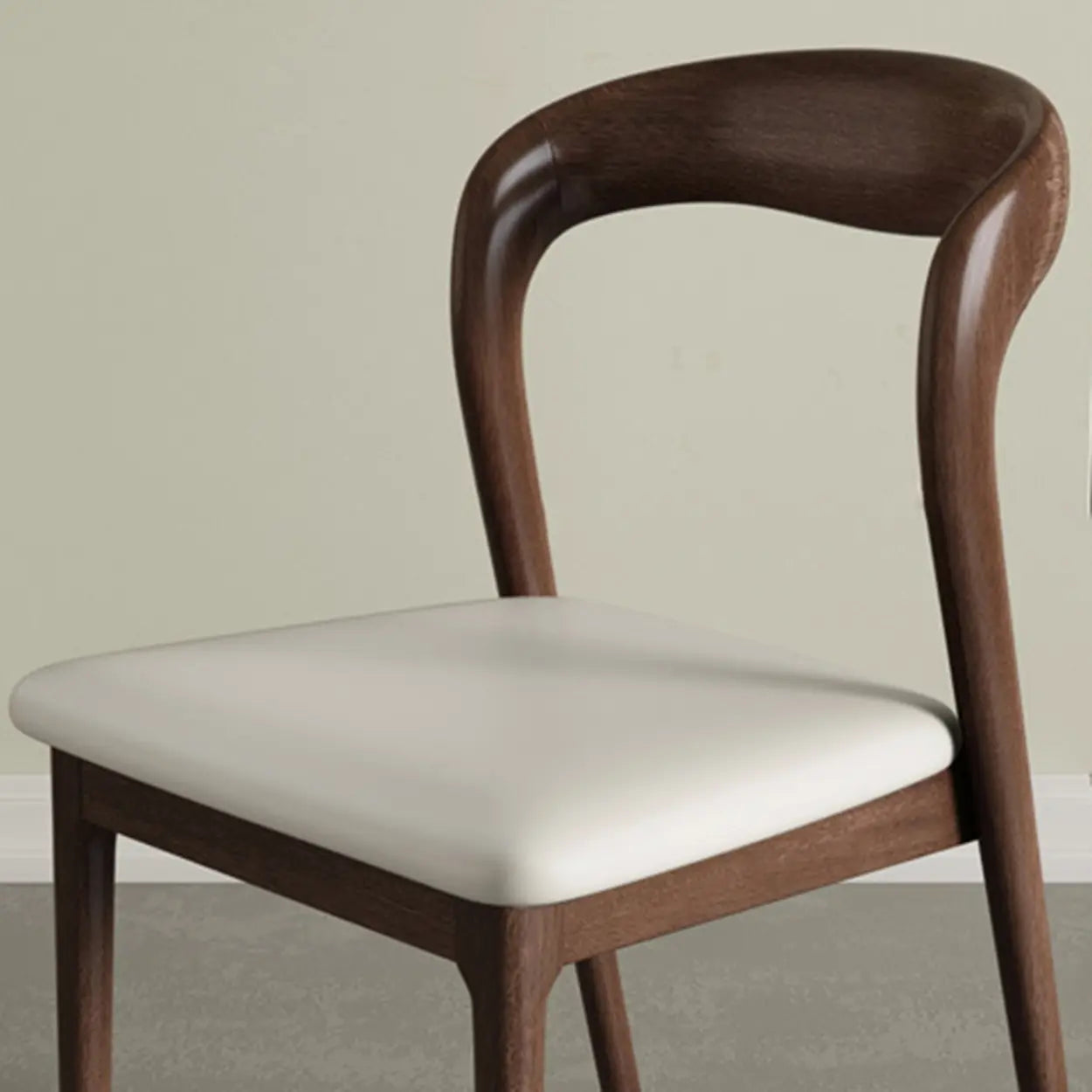 Mid-Century Wood Open-Back Upholstered Dining Chair — off-white / Walnut