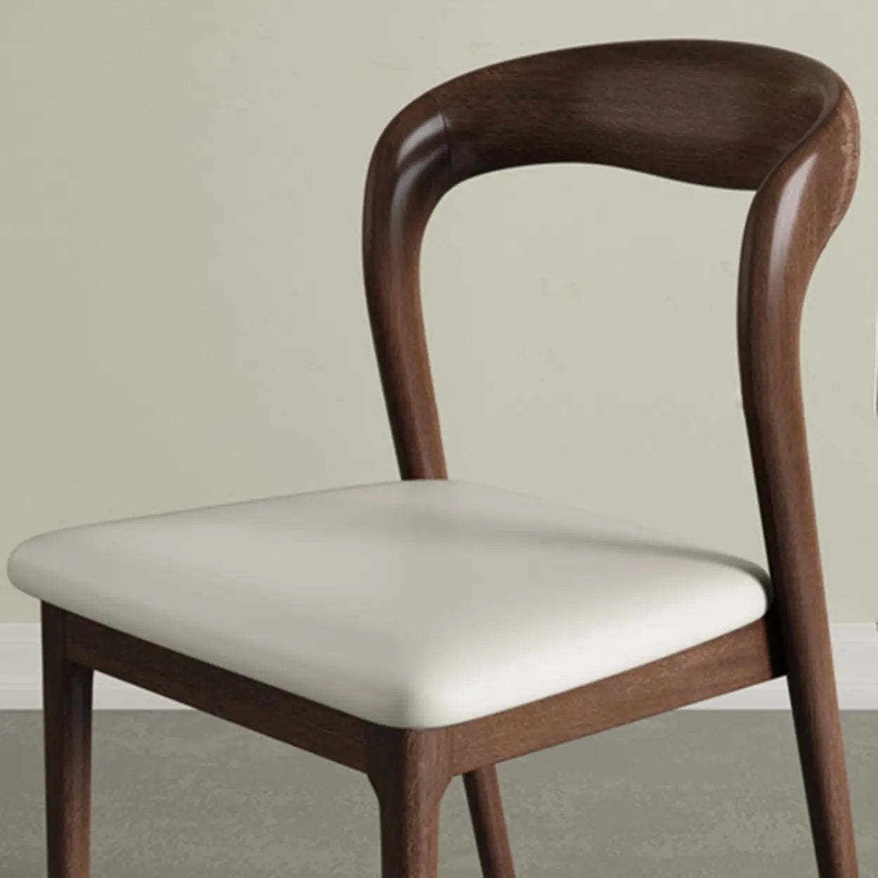 Mid-Century Wood Open-Back Upholstered Dining Chair — off-white / Walnut