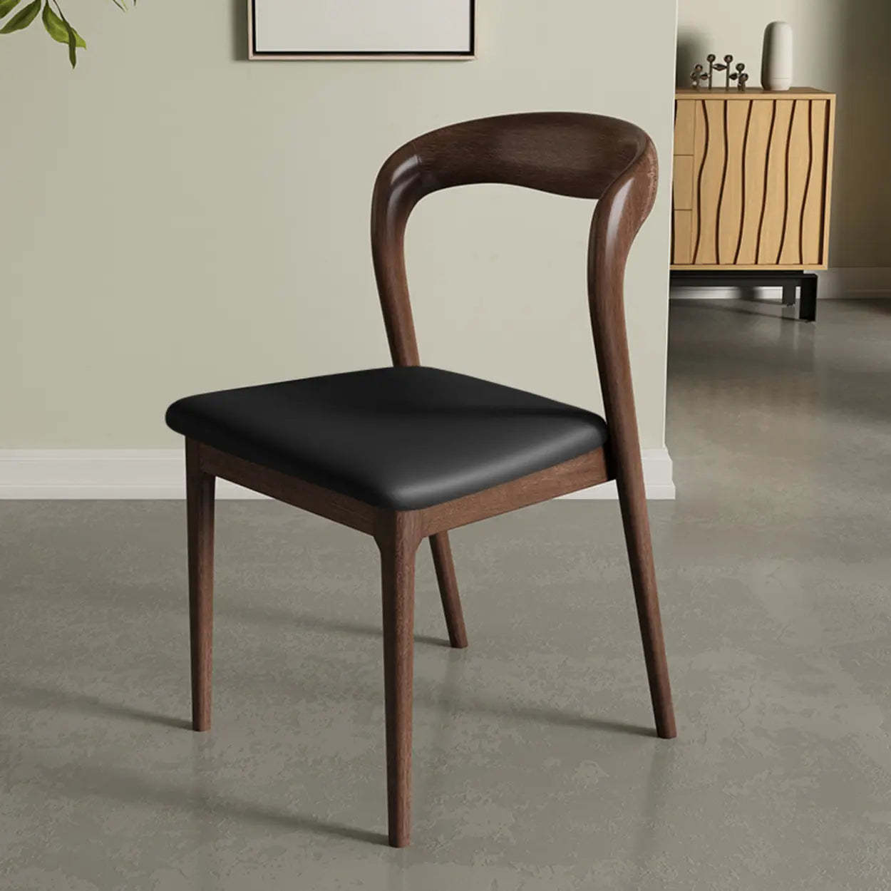 Mid-Century Wood Open-Back Upholstered Dining Chair