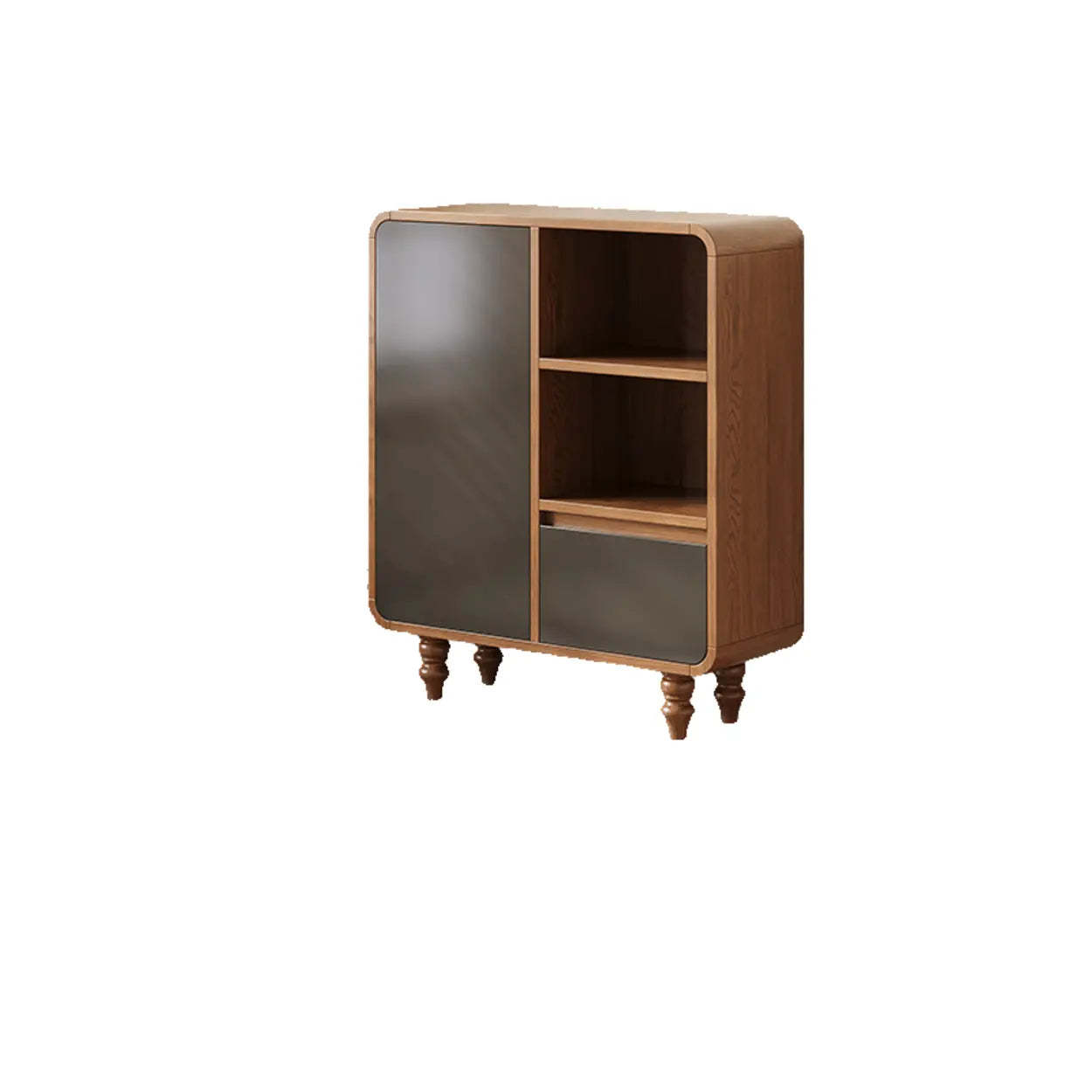 Mid-Century Wood Rounded Edge Drawer Shelf Bookcase — 2 Drawers