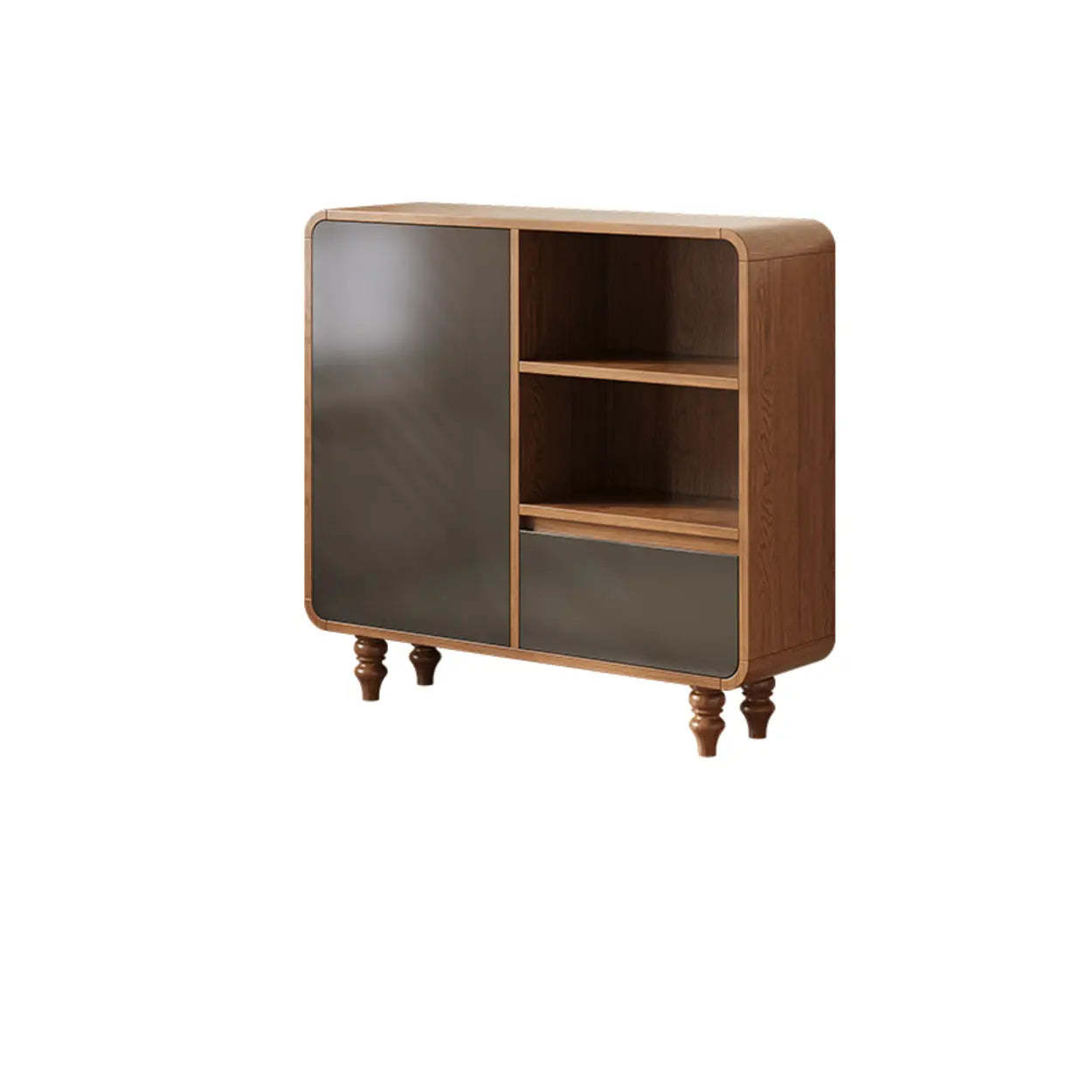 Mid-Century Wood Rounded Edge Drawer Shelf Bookcase — 2 Drawers