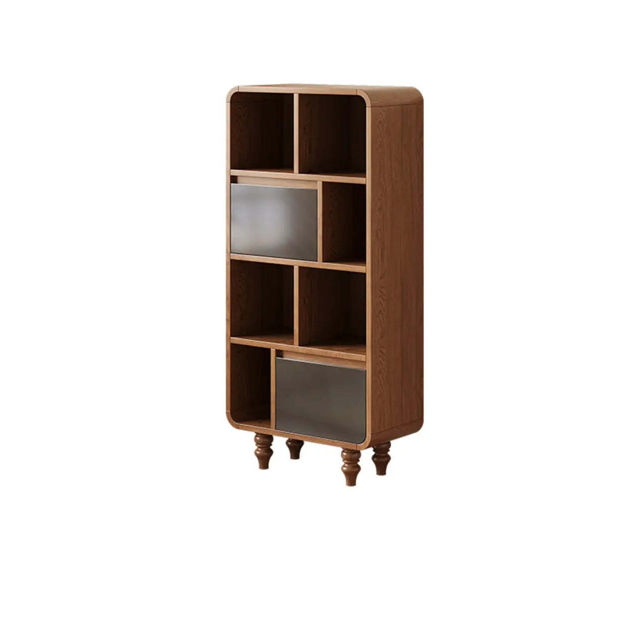 Mid-Century Wood Rounded Edge Drawer Shelf Bookcase