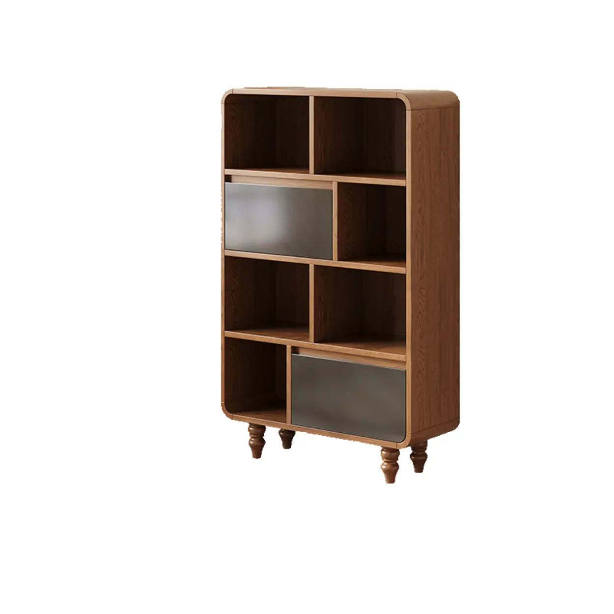 Mid-Century Wood Rounded Edge Drawer Shelf Bookcase