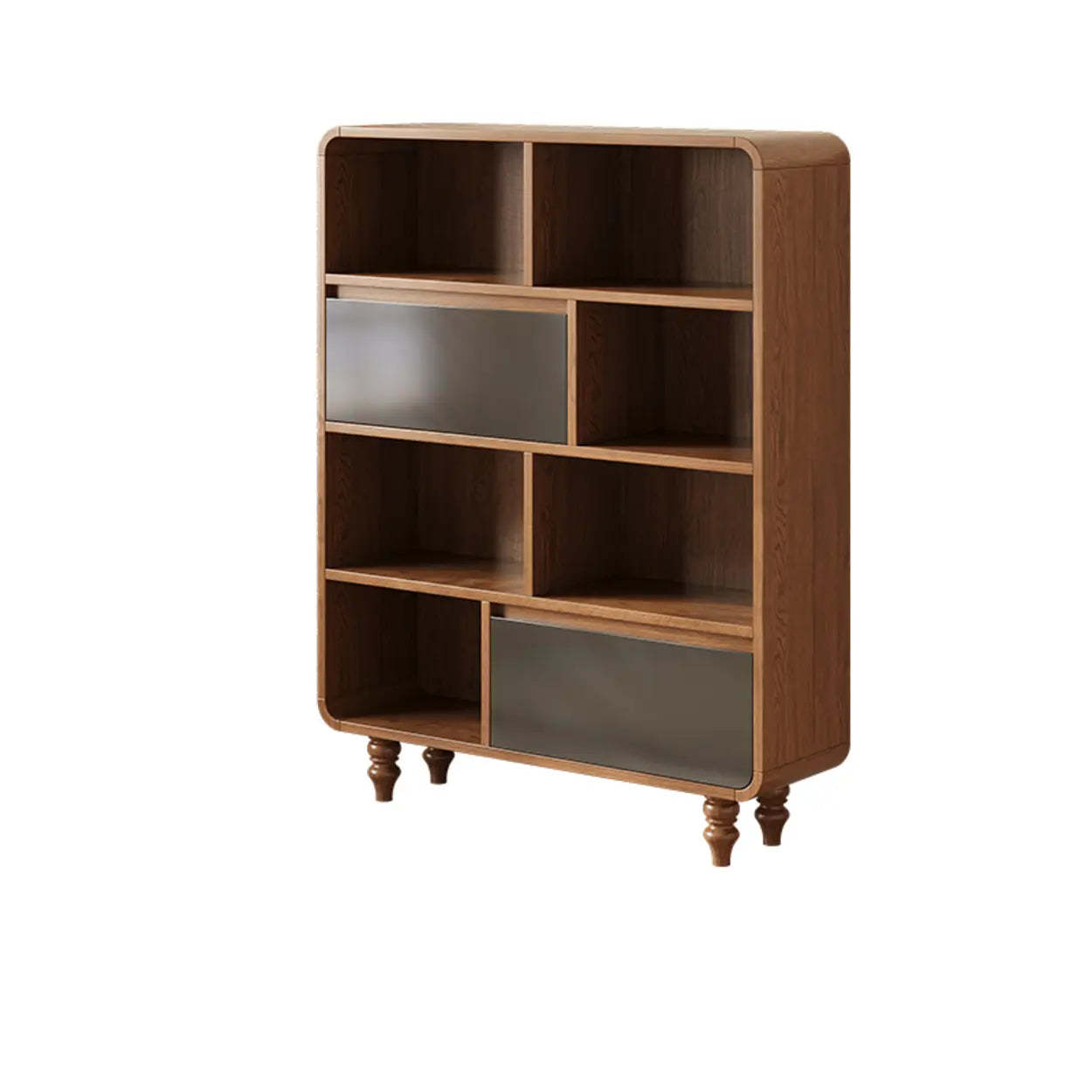 Mid-Century Wood Rounded Edge Drawer Shelf Bookcase