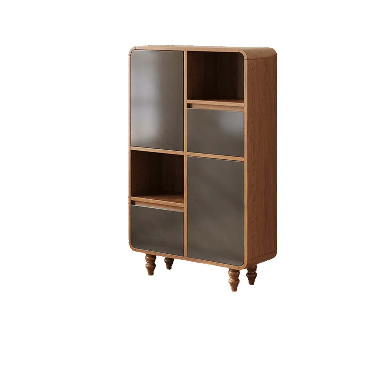 Mid-Century Wood Rounded Edge Drawer Shelf Bookcase