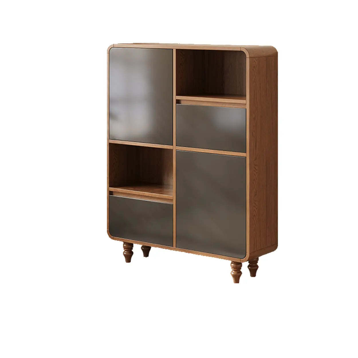 Mid-Century Wood Rounded Edge Drawer Shelf Bookcase