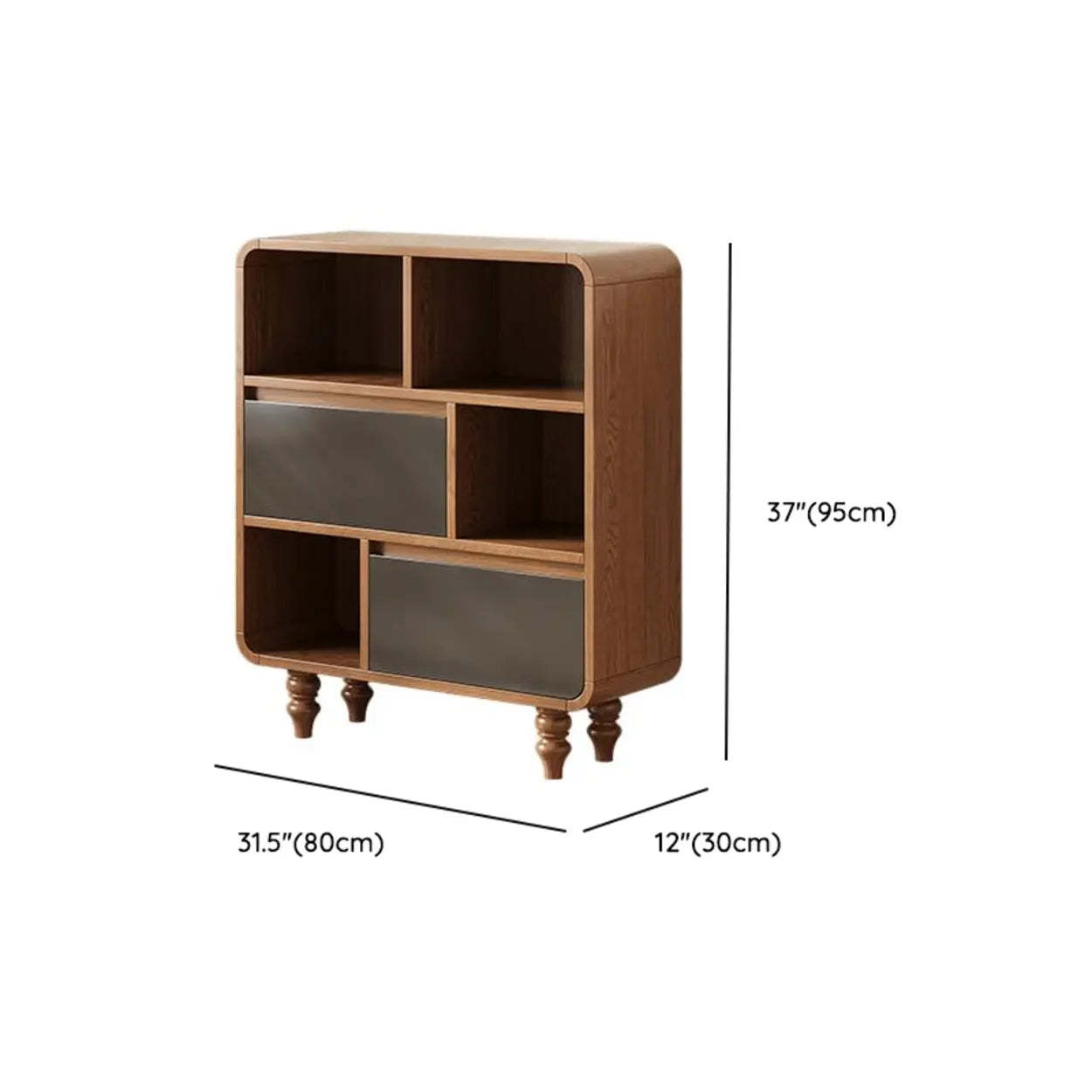 Mid-Century Wood Rounded Edge Drawer Shelf Bookcase