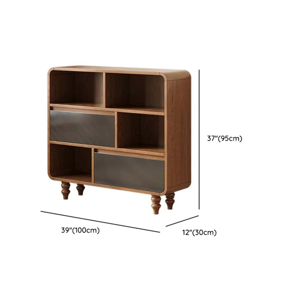 Mid-Century Wood Rounded Edge Drawer Shelf Bookcase