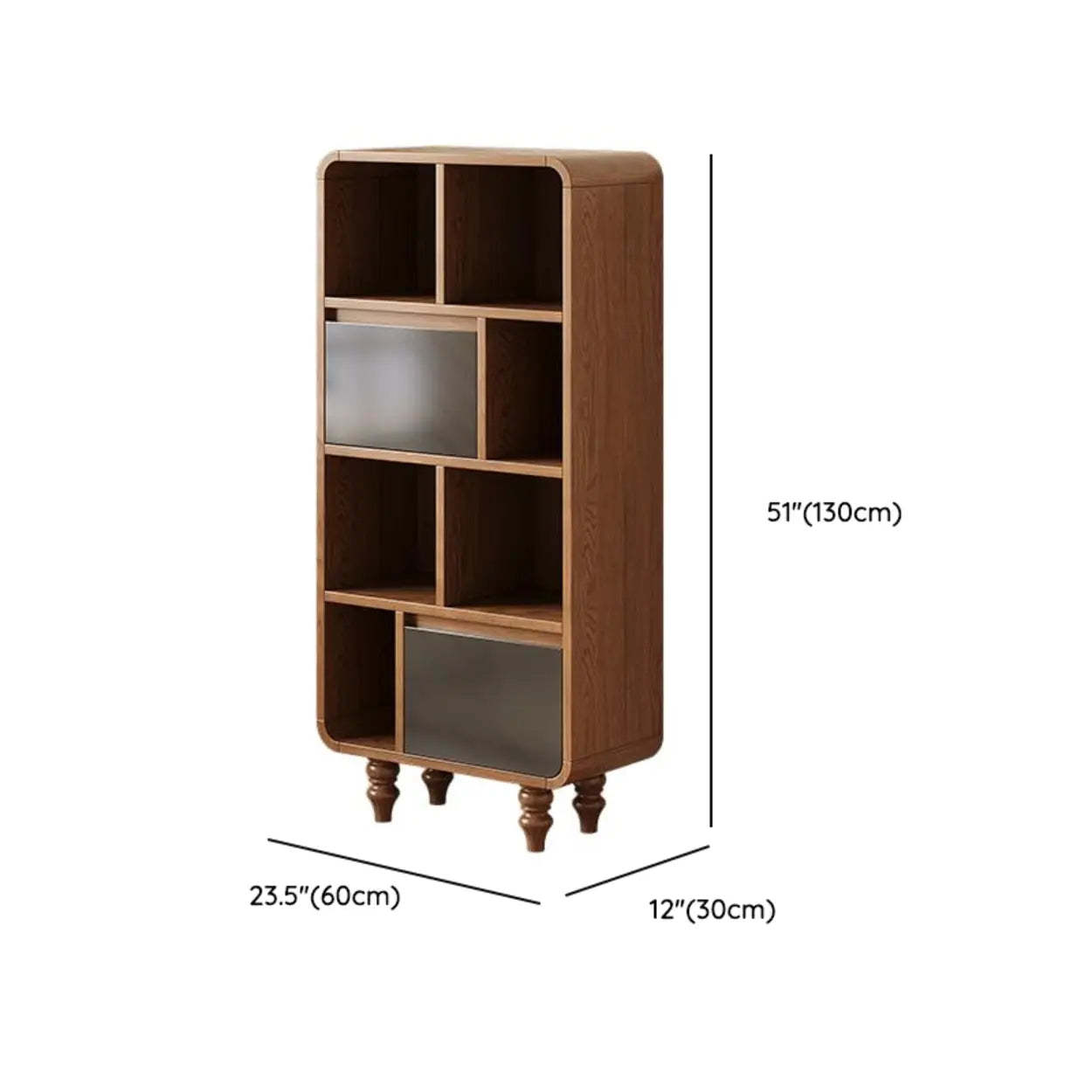 Mid-Century Wood Rounded Edge Drawer Shelf Bookcase