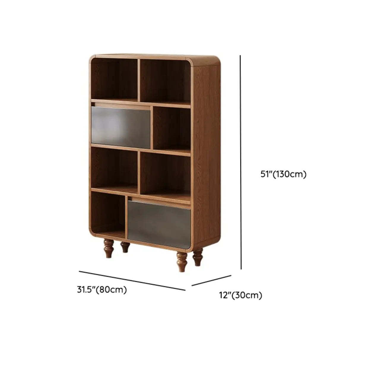 Mid-Century Wood Rounded Edge Drawer Shelf Bookcase