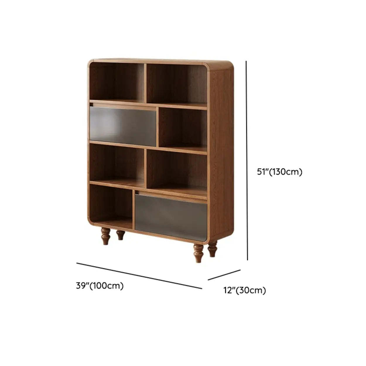 Mid-Century Wood Rounded Edge Drawer Shelf Bookcase