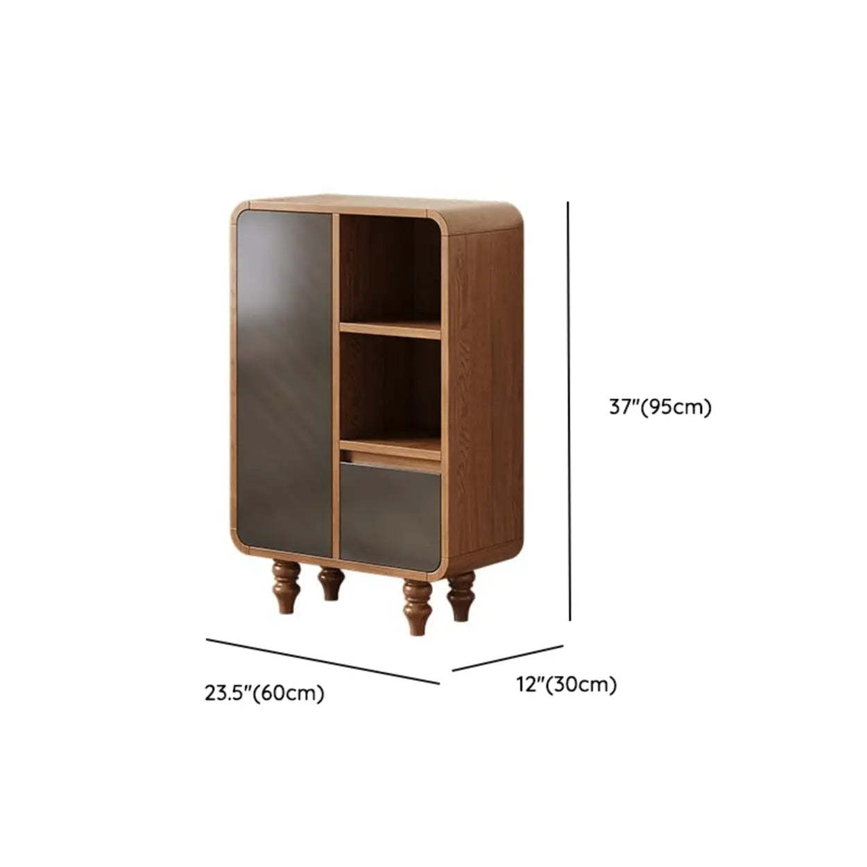 Mid-Century Wood Rounded Edge Drawer Shelf Bookcase