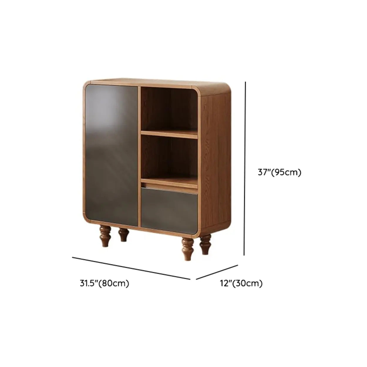 Mid-Century Wood Rounded Edge Drawer Shelf Bookcase