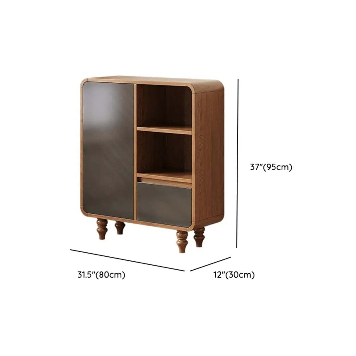 Mid-Century Wood Rounded Edge Drawer Shelf Bookcase