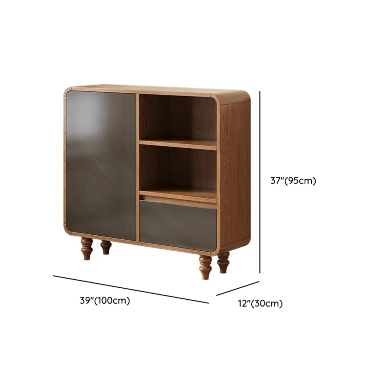 Mid-Century Wood Rounded Edge Drawer Shelf Bookcase