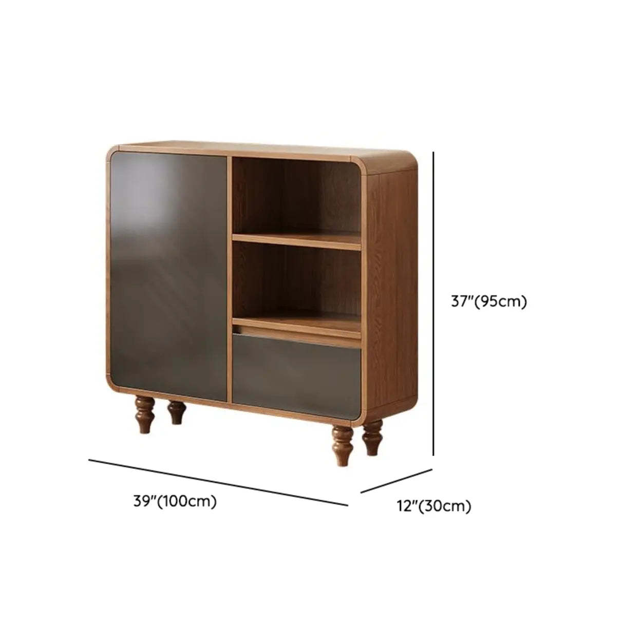Mid-Century Wood Rounded Edge Drawer Shelf Bookcase