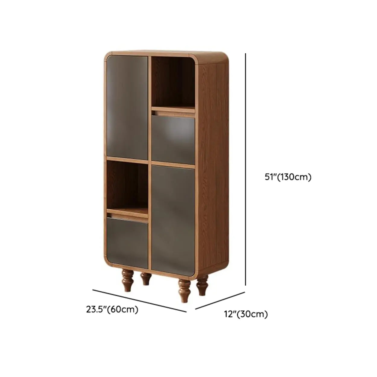 Mid-Century Wood Rounded Edge Drawer Shelf Bookcase