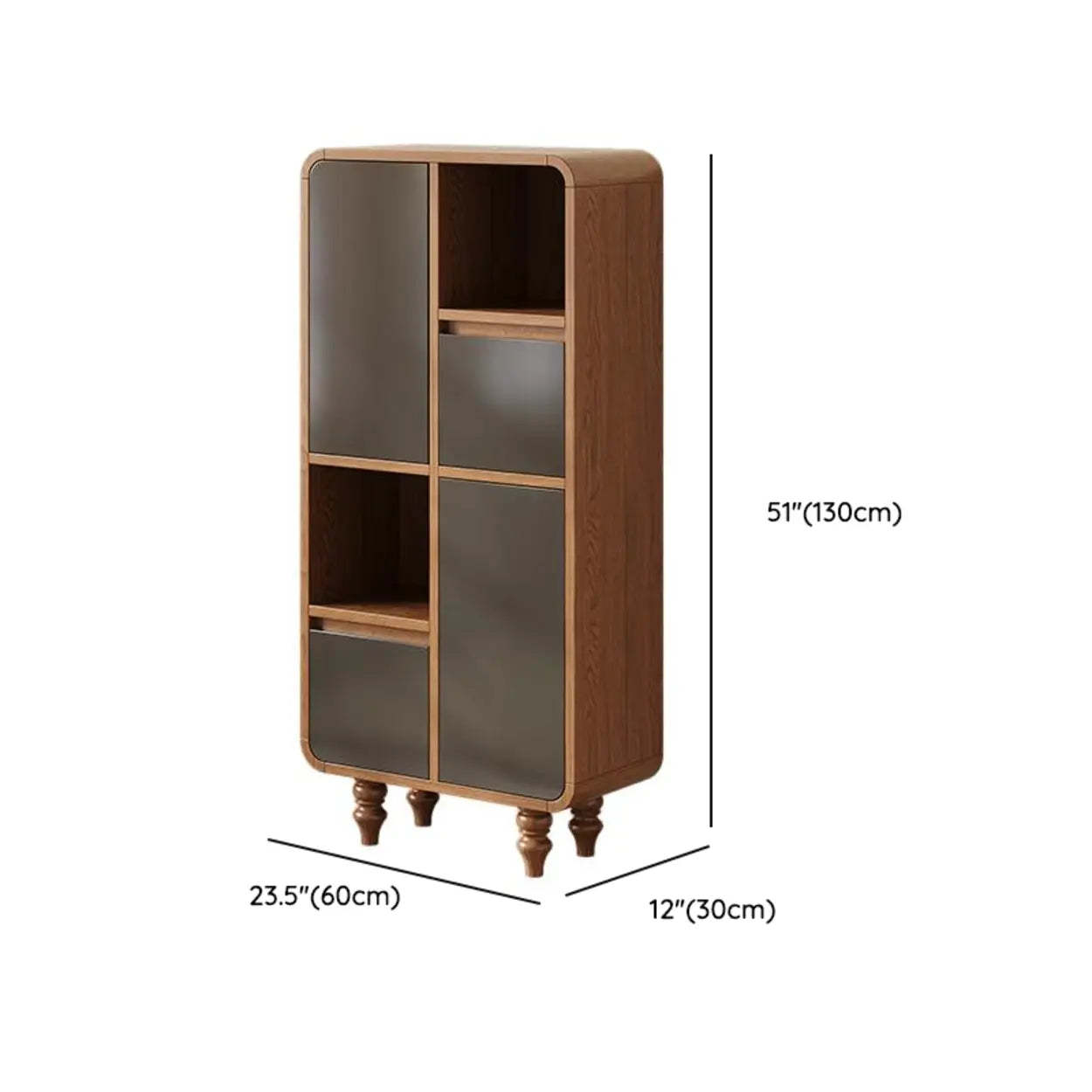 Mid-Century Wood Rounded Edge Drawer Shelf Bookcase