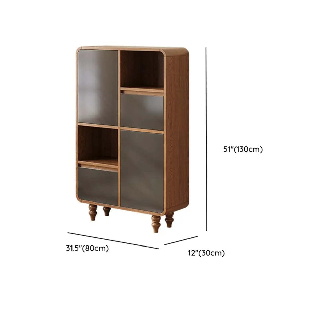 Mid-Century Wood Rounded Edge Drawer Shelf Bookcase