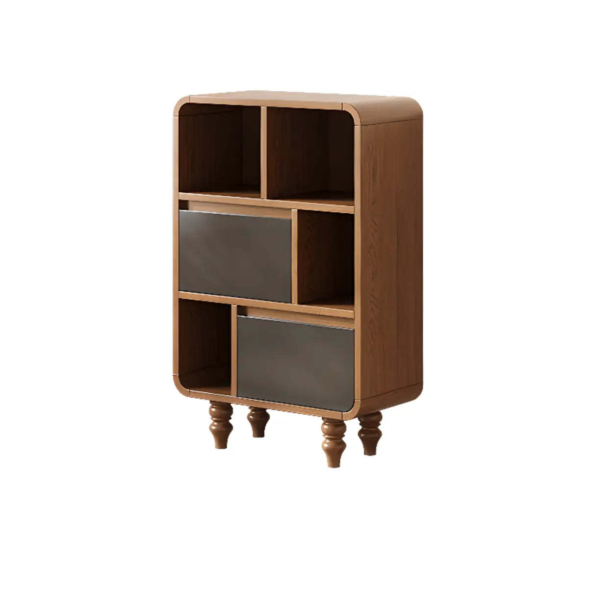 Mid-Century Wood Rounded Edge Drawer Shelf Bookcase — 2 Drawers