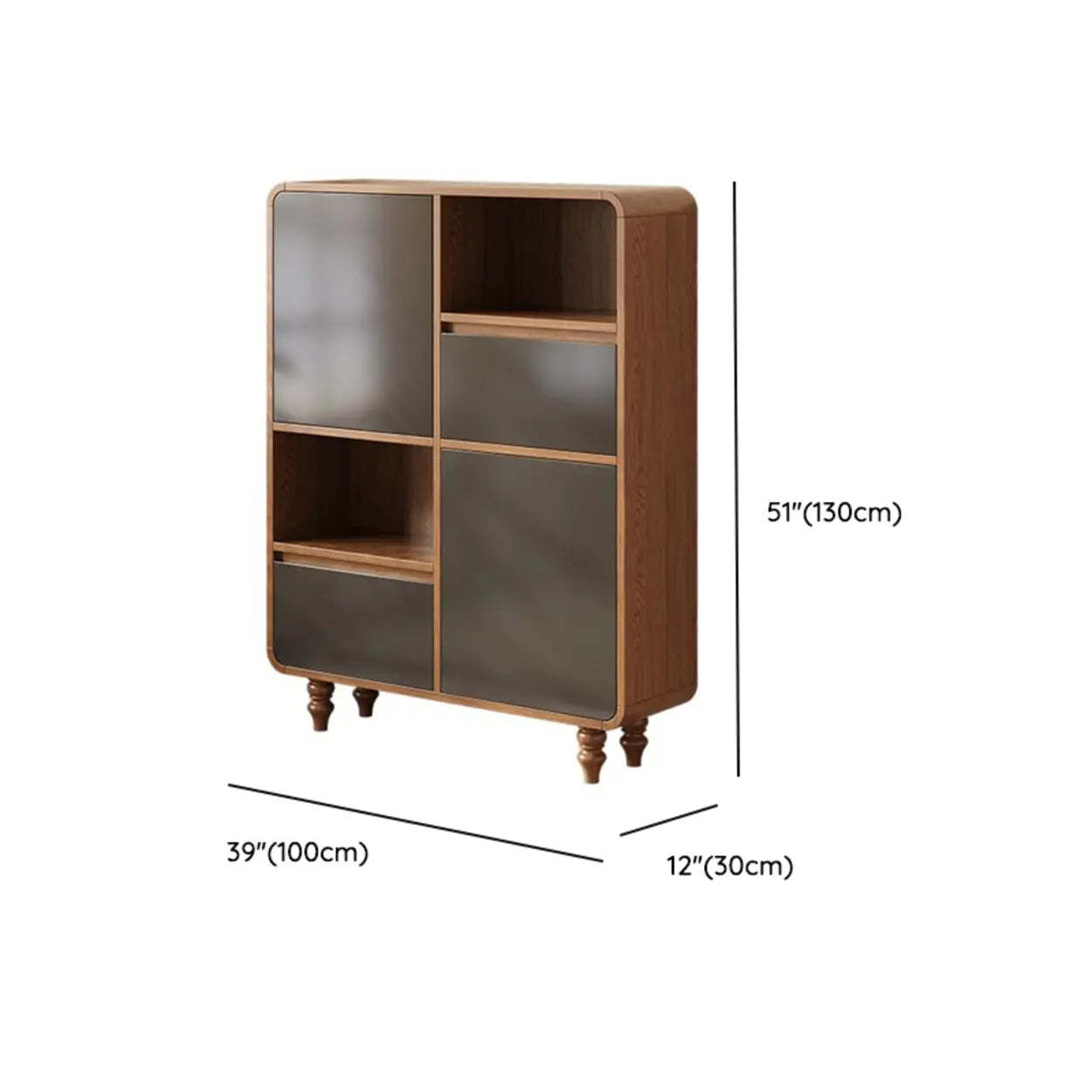 Mid-Century Wood Rounded Edge Drawer Shelf Bookcase