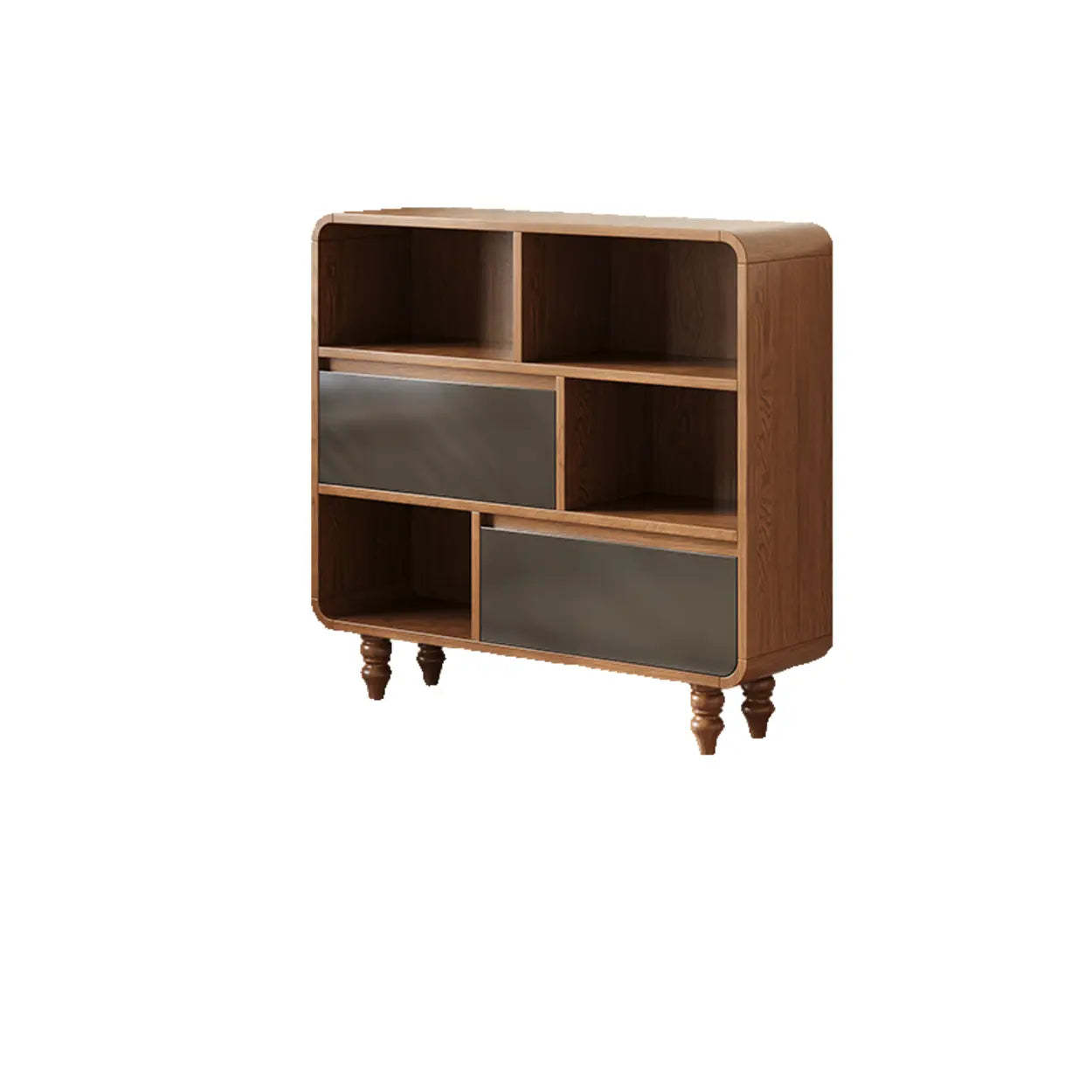 Mid-Century Wood Rounded Edge Drawer Shelf Bookcase — 1 Door & 1 Drawer