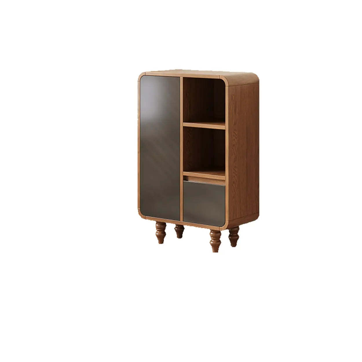 Lighom modern rounded edge wood display cabinets — 1 Door & 1 Drawer / 23.6" L x 11.8" W x 37.4" H